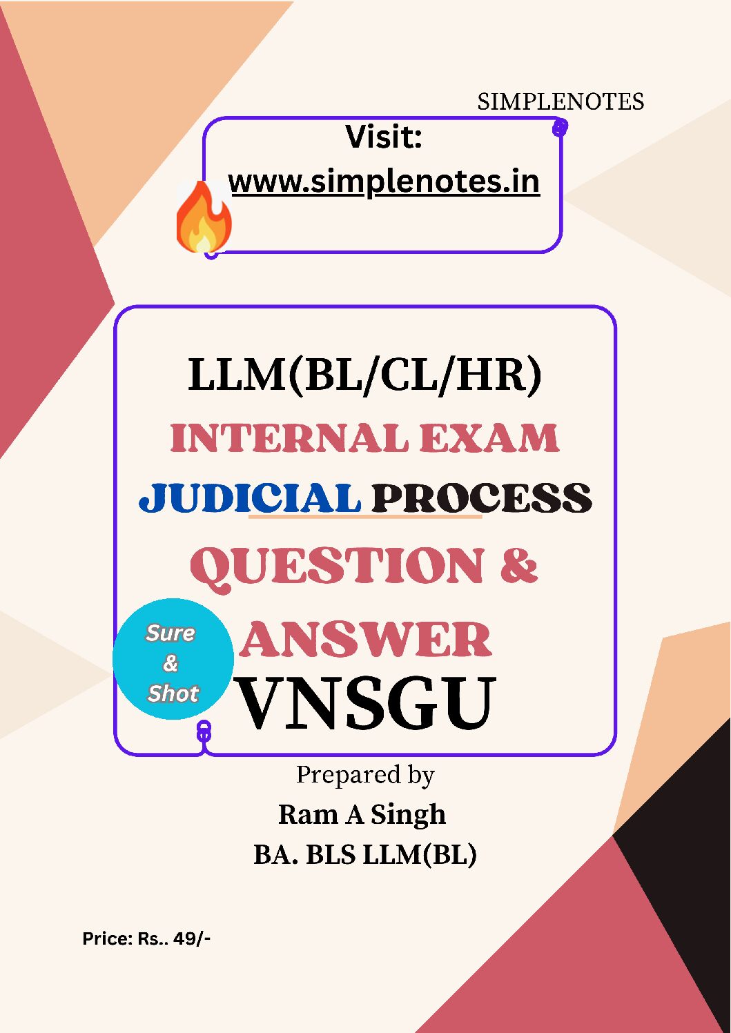 Internal exam Guess Paper Judicial Process of VNSGU, Q&A